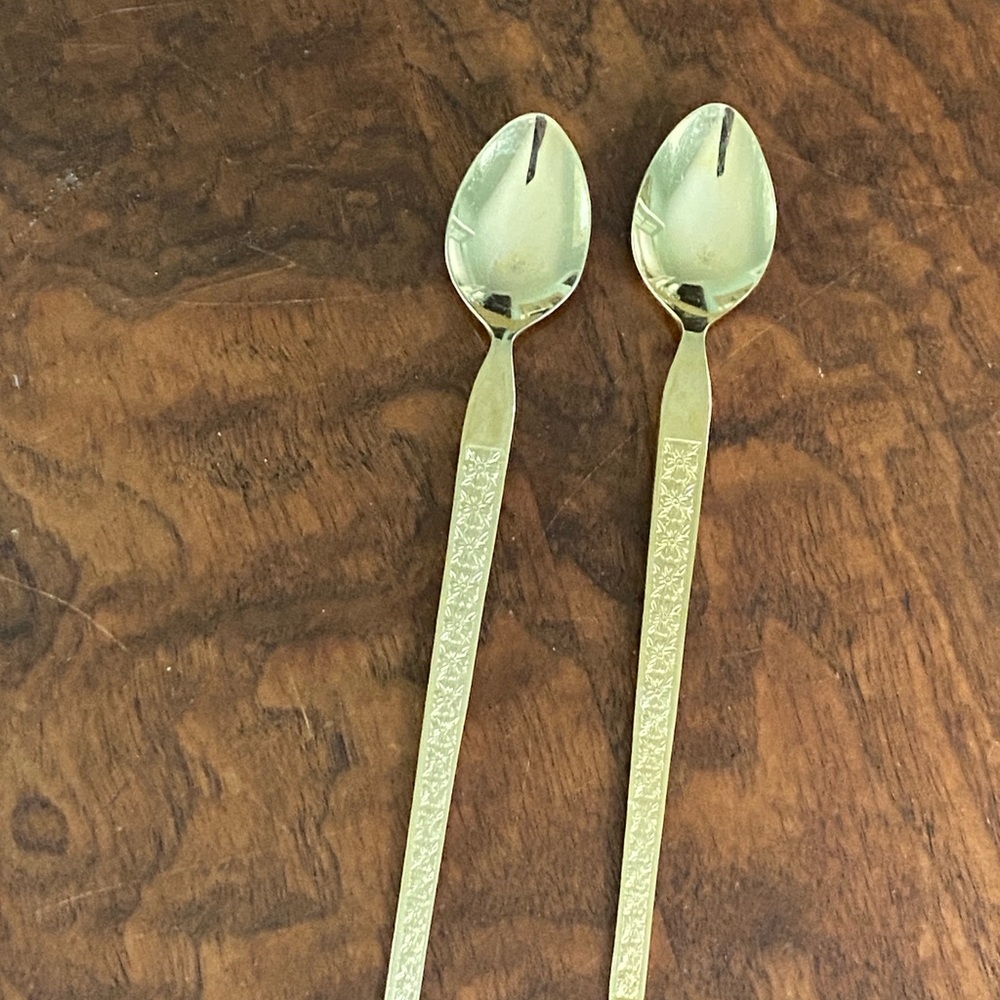 Golden Trocadero iced tea spoons vintage gold-tone stainless steel long handle